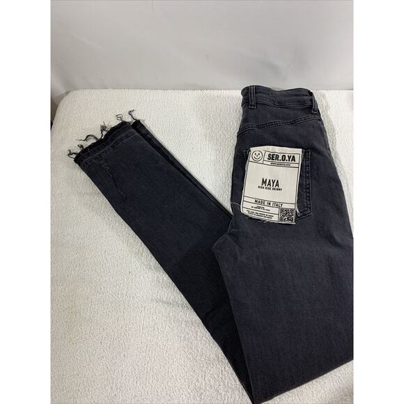 Ser.O.Ya Maya High Rise Skinny Jeans Black Size 25 Raw Hem Stretchy - Picture 7 of 7